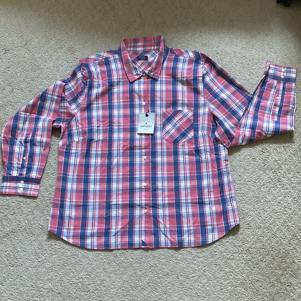NWT UNTUCKit Laconda Womens Plaid Button Front Pink Shirt, Size 18 Regular Fit
